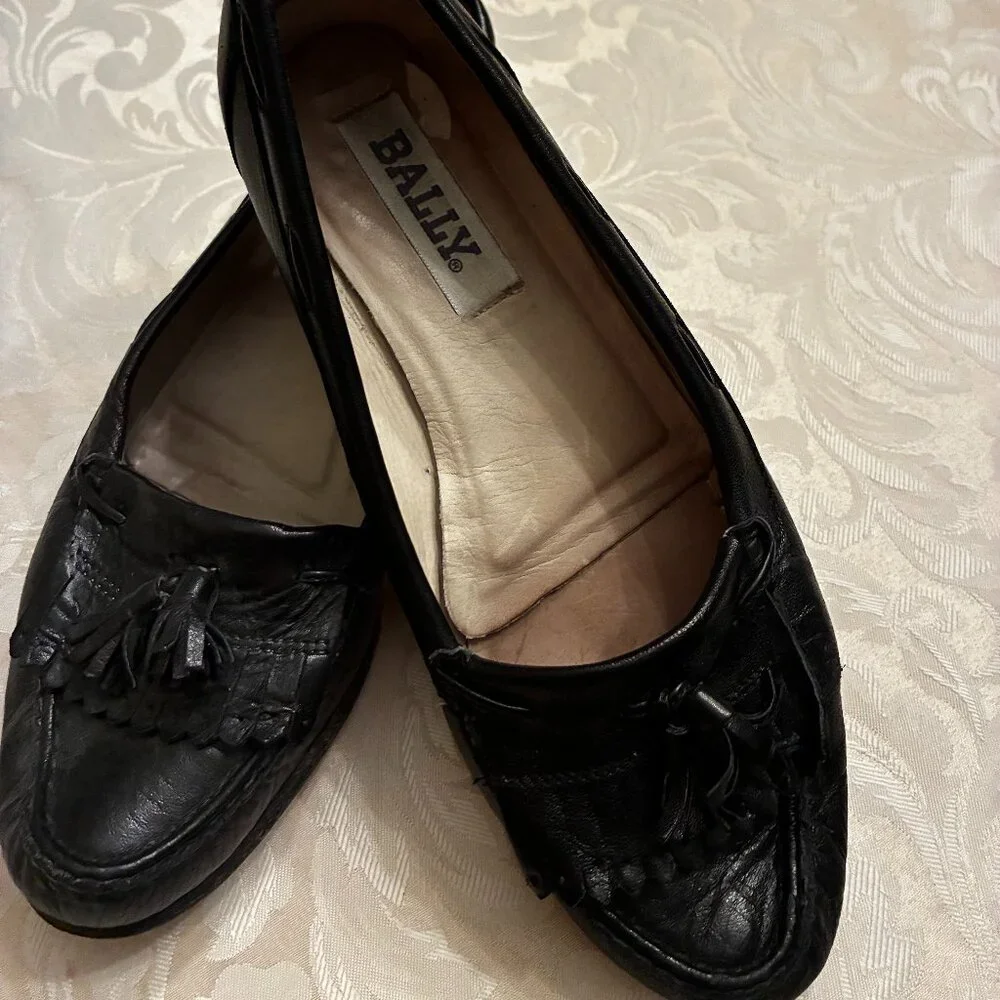 Bally Black Leather Tassel Loafers - 6.5M